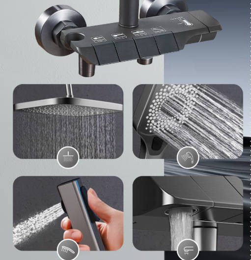 Rainfall Mixer Thermostatic Piano Key Wall Mounted Bathroom Faucet Shower Set 2