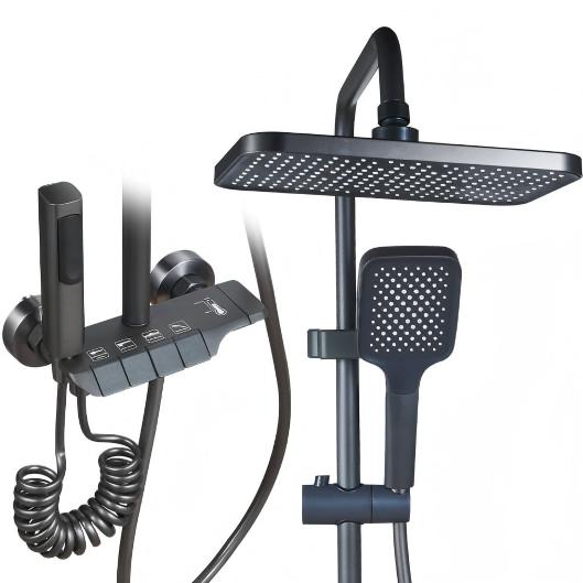 Rainfall Mixer Thermostatic Piano Key Wall Mounted Bathroom Faucet Shower Set