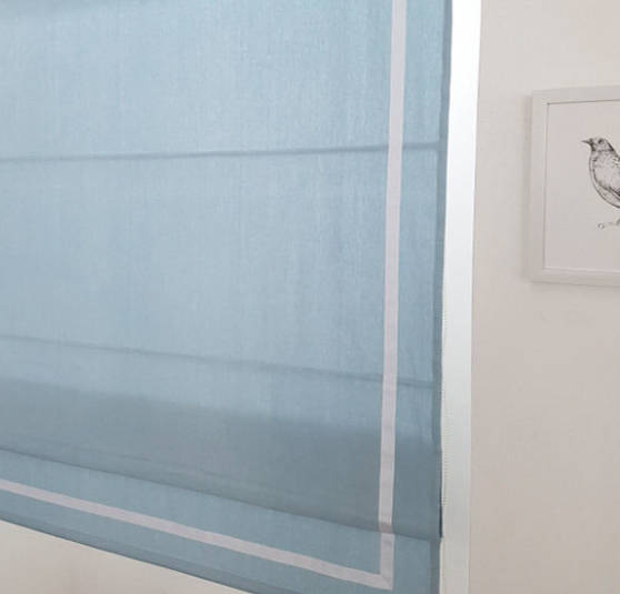Customized White Stripe Roman Shades Electric Built In Horizontal Window Blinds 2